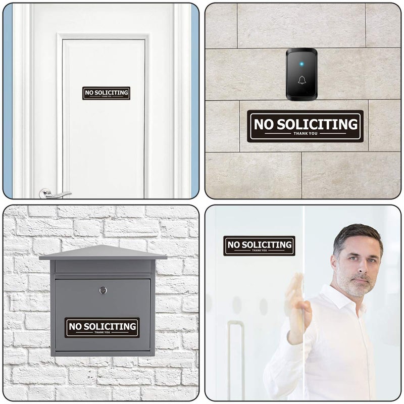 MongFun No Soliciting Sign for House Door - Self-Adhesive Metal Signs for Home Office Business Wall - Weather Resistant Aluminum Signboard (Set of 4, Black 7x2 inches) - Image 4